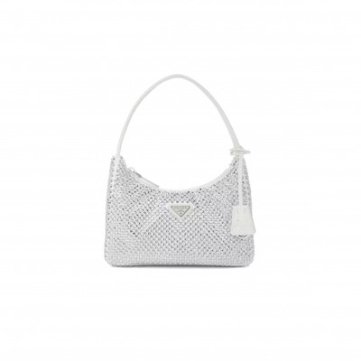 PRADA RE-EDITION 2000 CRYSTAL MINI BAG WHITE 1NE515 (22*17*6cm)